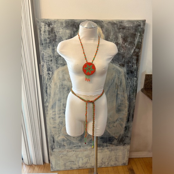 Native America Vintage Leather Seed Bead Lariet - Picture 5 of 5